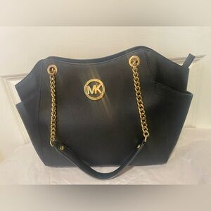 Michael Kors Black Tote with Gold Chain Accents